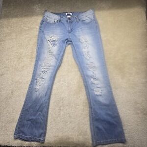 Bongo Women's Ripped Blue Jeans Distressed, Faded, Boot‎ Cut